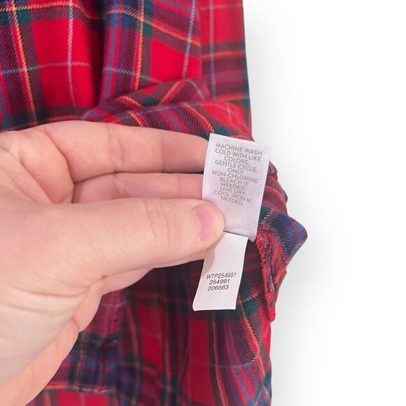 J Jill Red Blue Plaid Button Up Long Sleeve Shirt Size L Soft Cozy Tunic Flannel - Picture 6 of 8